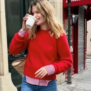 Magaschoni Women’s Red Crewneck Sweater – 100% Lambswool